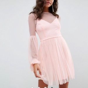 ASOS Dobby Mesh Balloon Sleeve Mini Dress